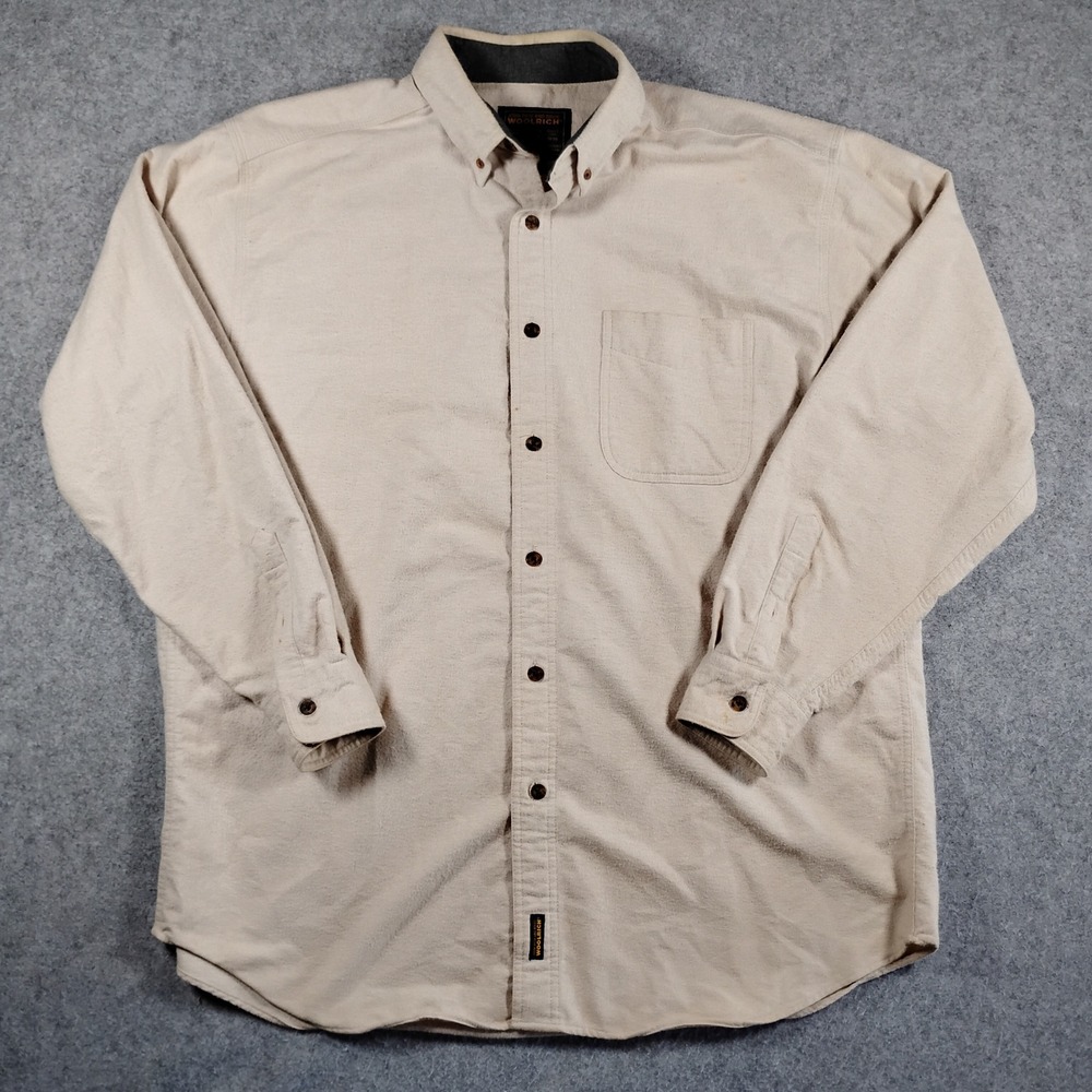 Woolrich Chamois‎ Shirt Mens XL Beige Tan Button Down Flannel Heavyweight
